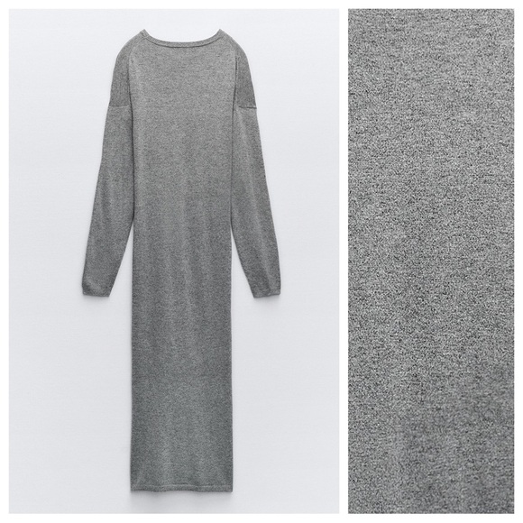 NWT. Zara Gray Wool Blend Knit Buttoned Multi-positional Midi Dress. Size L. - Picture 10 of 15